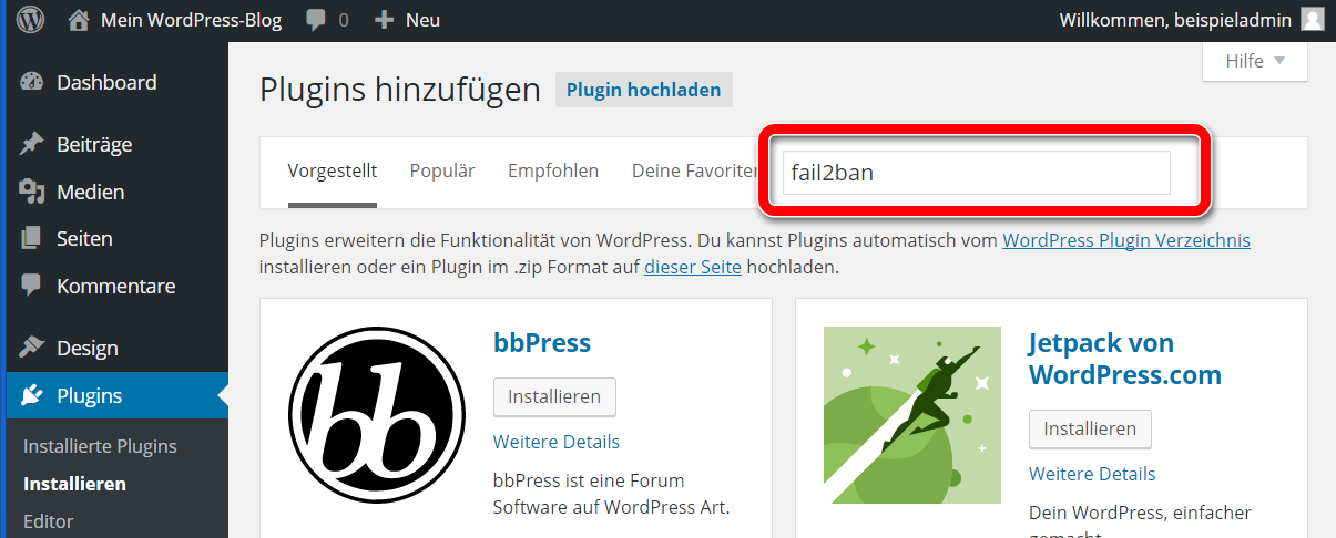 WordPress Plugin suchen