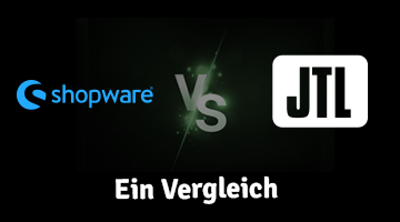 Das Logo von Shopware und von JTL getrennt durch "versus"; darunter Text: Ein Vergleich