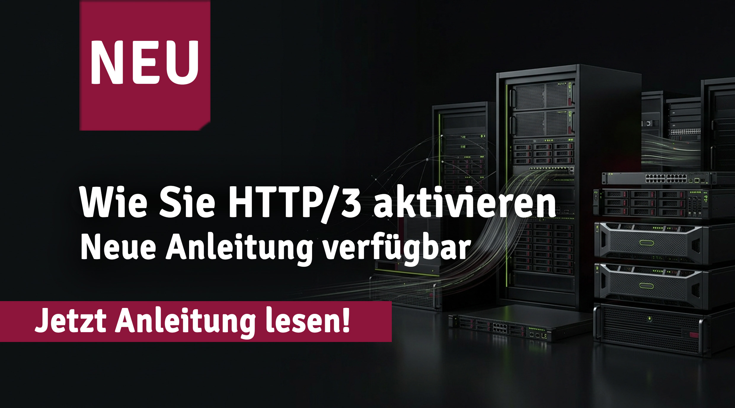 Server-Infrastruktur mit Netzwerkverbindungen als Illustration für eine HTTP/3-Anleitung.